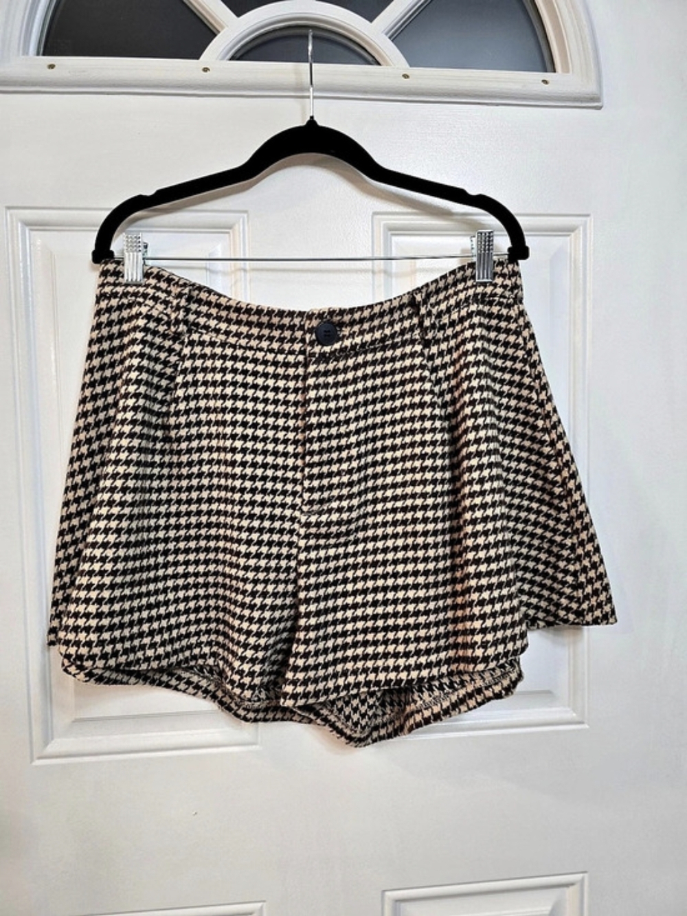 SHEIN Houndstooth High Waist Shorts in Brown & Cream Size XXL
